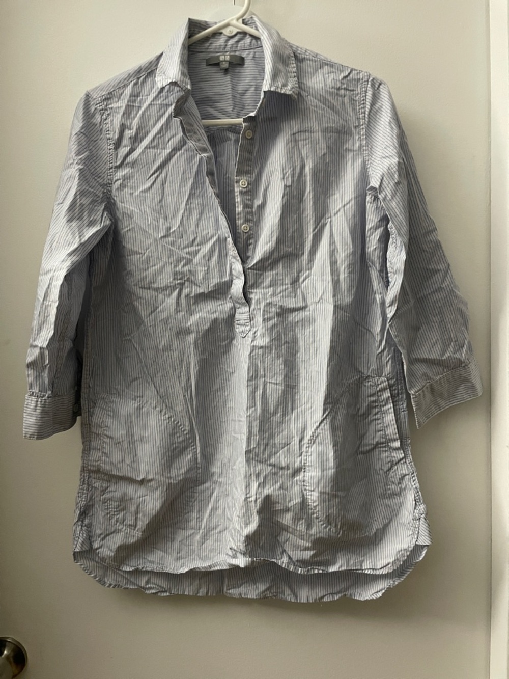 Uniqlo Light Blue and White Striped Dress Shirt